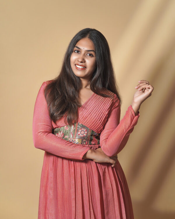 Pleated yoke Anarkali with Banarasi waist band - Image 3