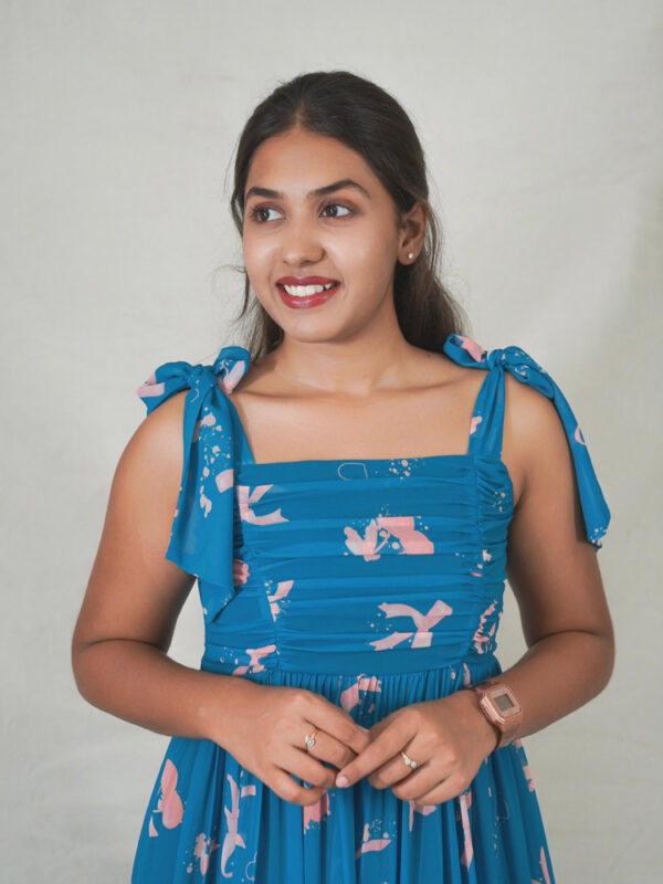 Tie-up bow printed dress - Image 3