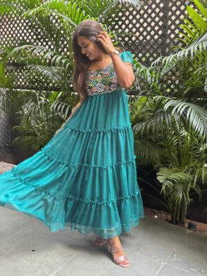 Emerald bloom maxi dress