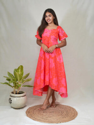 High low printed dress