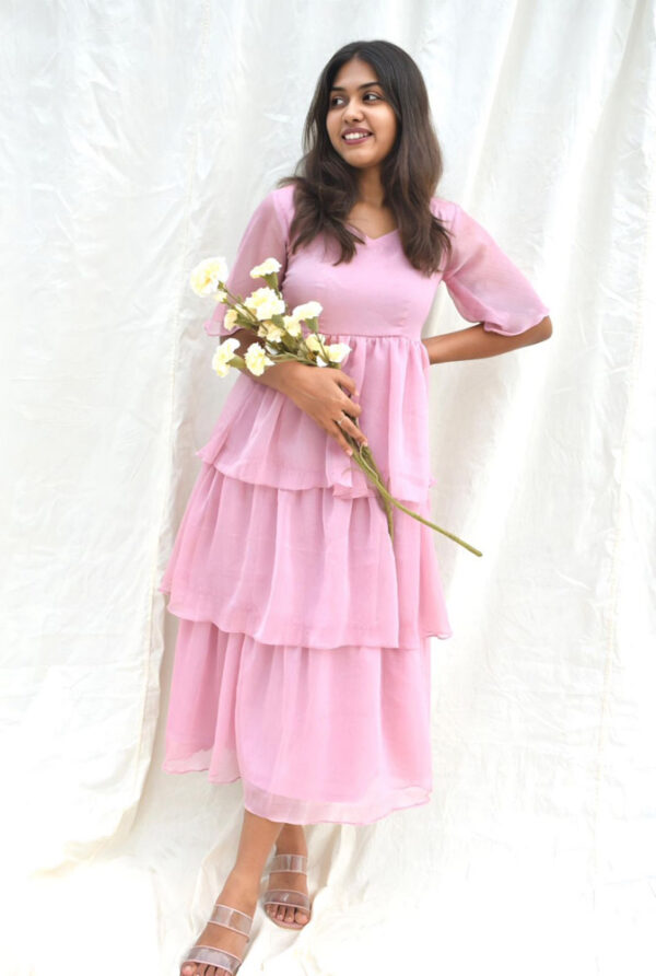 Pink tiered dress - Image 2